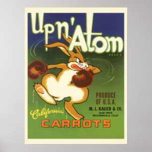 Poster Art de l'étiquette vintage Lapin de boxe, Carottes