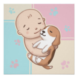 Poster Art de l'illustration de chien mignon et bébé