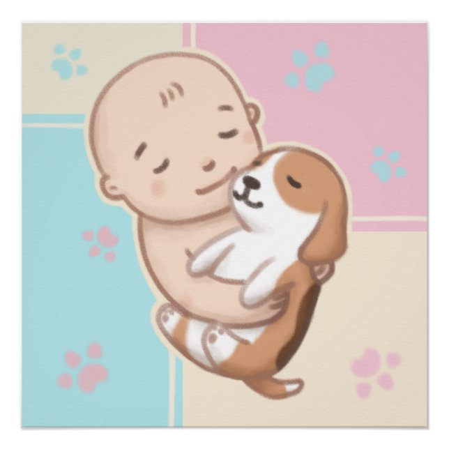 Poster Art de l'illustration de chien mignon et bébé (Devant)