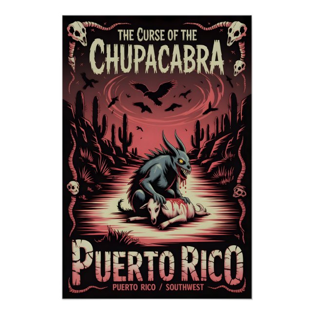 Poster Art de monstre du désert Chupacabra Cryptide Horre (Devant)