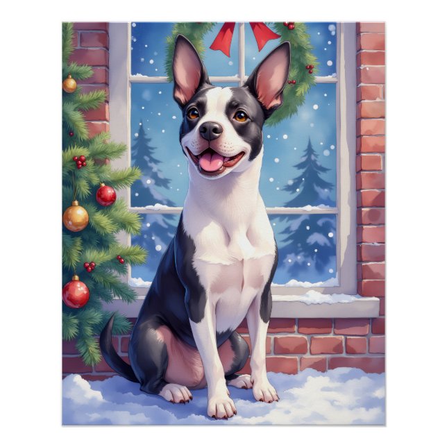Poster Art de Noël de Boston Terrier festif (Devant)