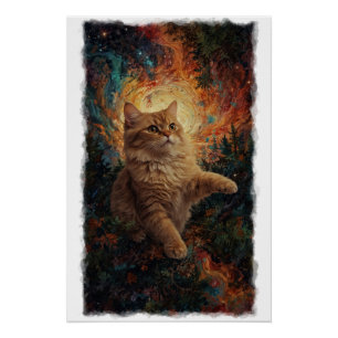 Poster Art de Noël de chaton au gingembre magique