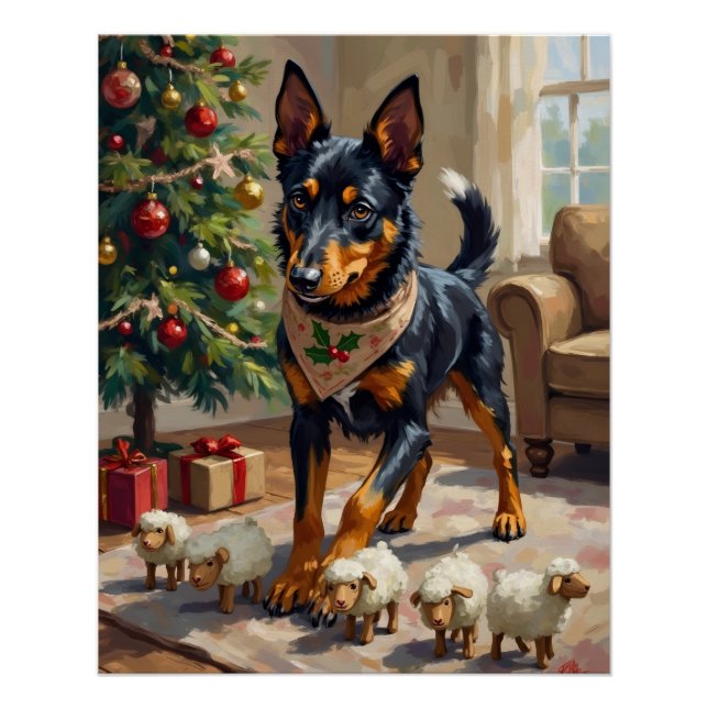 Poster Art de Noël sur le berger Australien Kelpie (Devant)