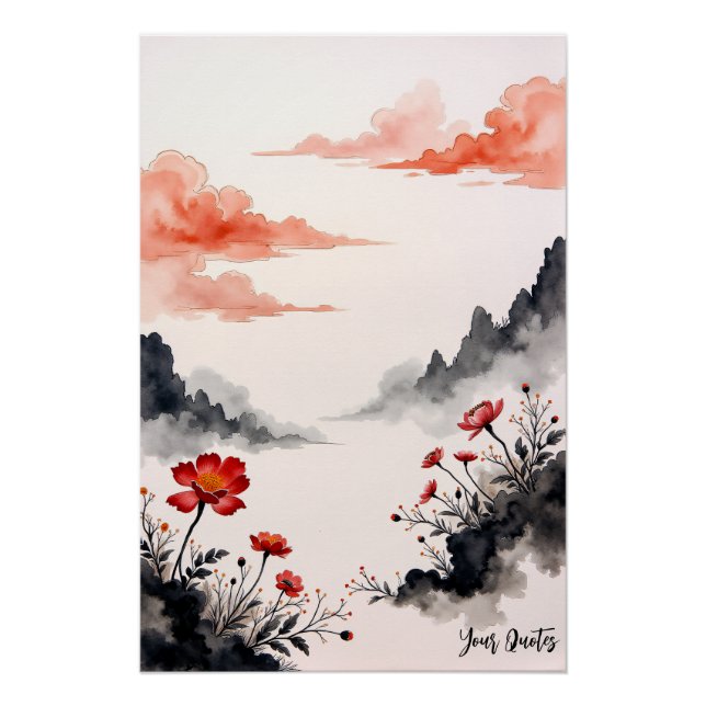 Poster Art de pavot au lavis chinois (Devant)