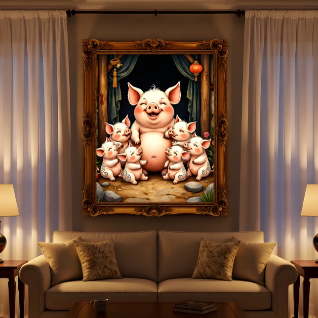 Poster Art de porc – Mère et porcelets (Créateur téléchargé)
