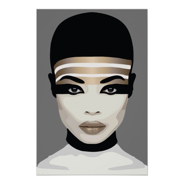 Poster Art de portrait tribal futuriste abstrait (Devant)