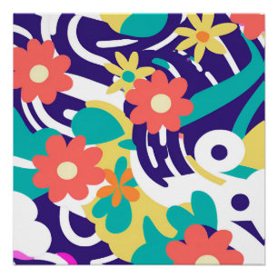 Poster Art de printemps nostalgique vibrant fleur sauvage