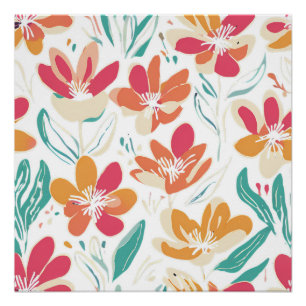 Poster Art de printemps nostalgique vibrant fleur sauvage
