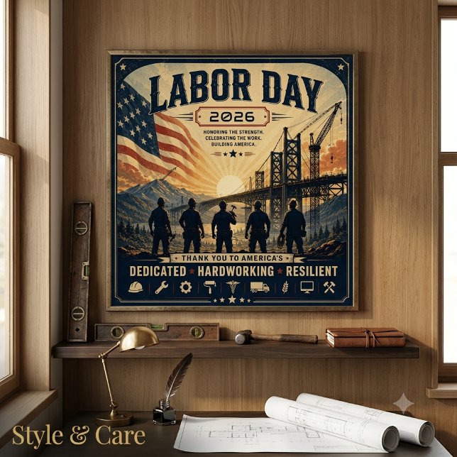 Poster Art de tribut d'ouvrier de la fête du Travail amér (Vintage American Labor Day Worker Tribute Art Poster)