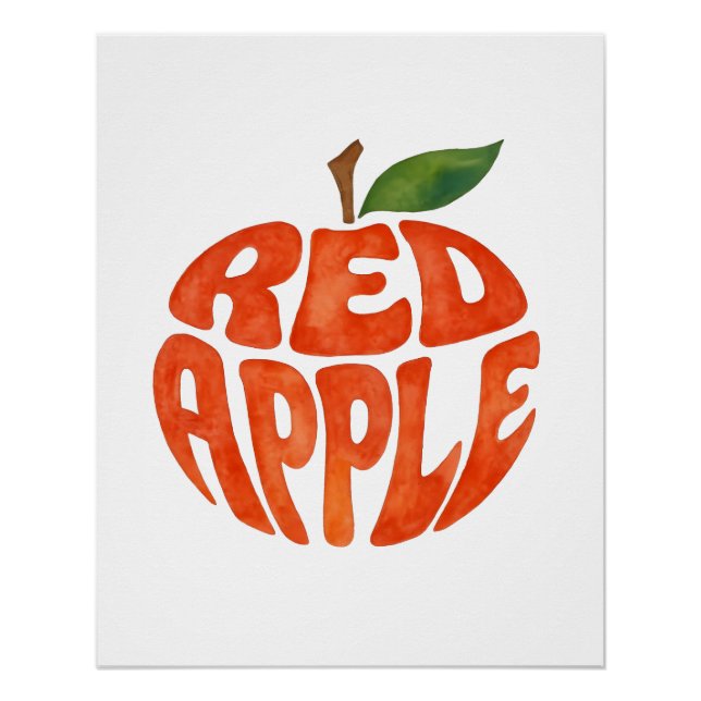 Poster Art de typographie de pomme rouge, Pomme (Devant)