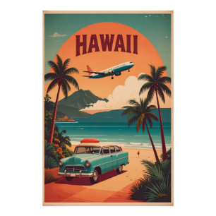 Poster Art de voyage touristique à Hawaï milieu du siècle