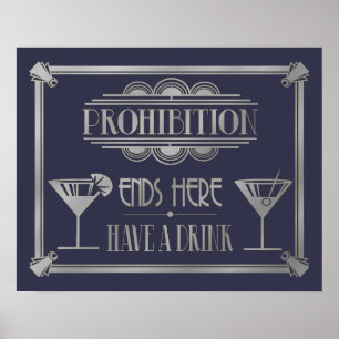 Poster Art Deco 20's style "Cocktail Bar sign SILVER