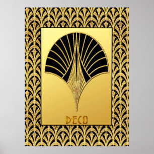 Poster Art Déco Black and Gold Fan Design
