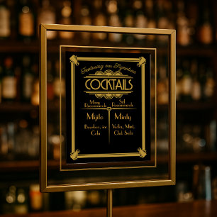 Poster ART Deco Cocktail bar signe Gatsby Party des année