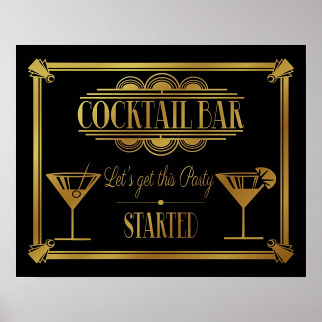 Poster ART Deco Cocktail bar signe Gatsby Party des année (Devant)