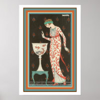 Poster Art Déco "Girl With Goldfish" 13 x 19