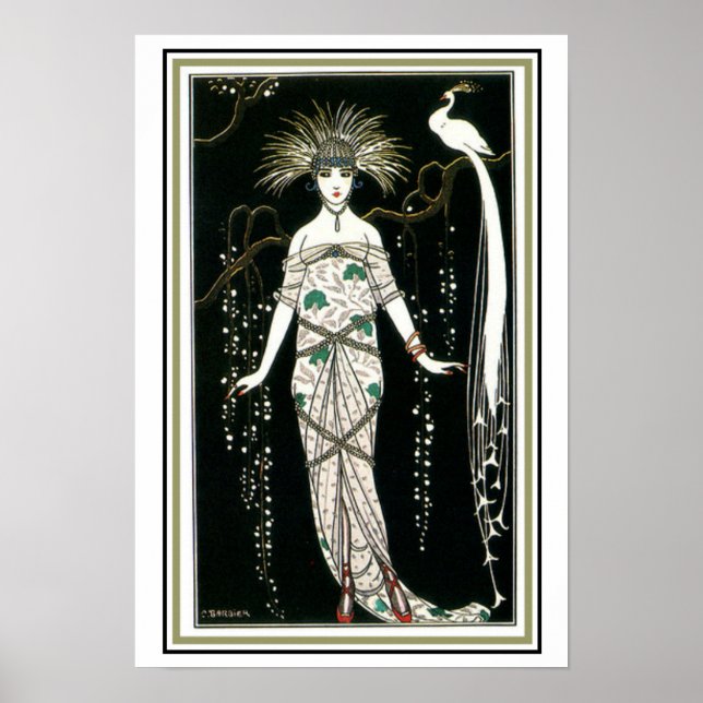 Poster Art Déco "Girl With Peacock" 13 x 19 (Devant)