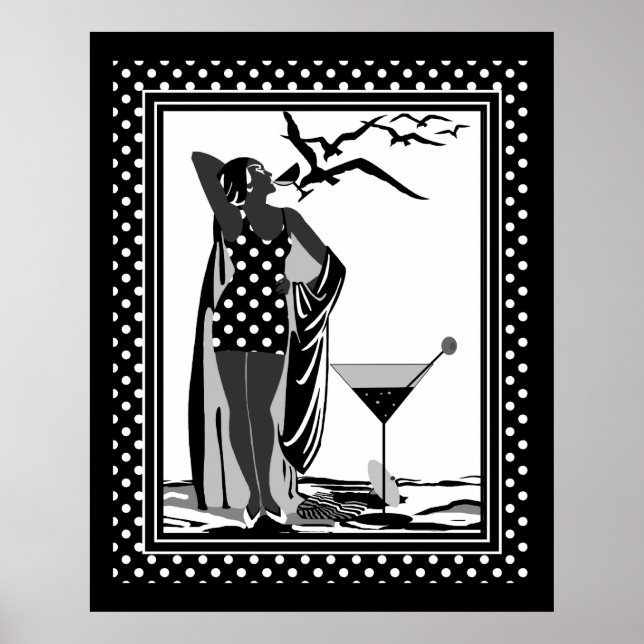 Poster ART DECO LADY Black White taches (Devant)