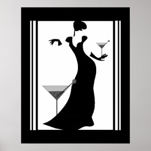 Poster ART DECO LADY noir blanc