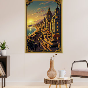 Poster Art Déco vintage sur le bord de mer Citysca