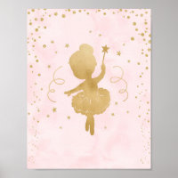 Poster Art Décor Ballerina Rose et Gold Stars