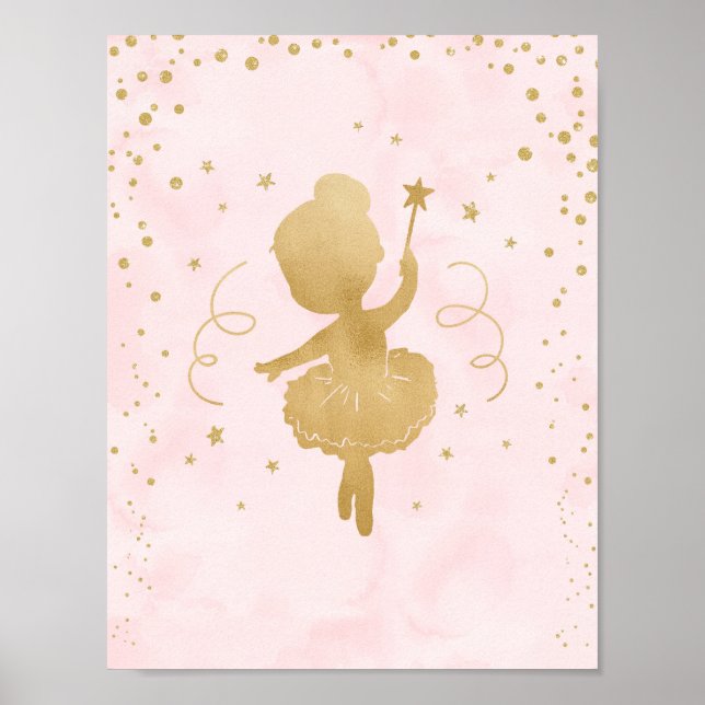 Poster Art Décor Ballerina Rose et Gold Stars (Devant)