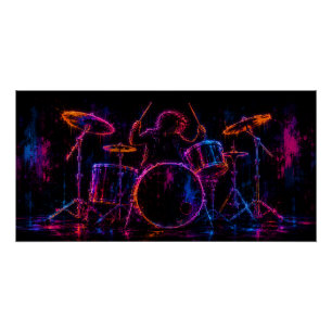 Poster Art du batteur néon