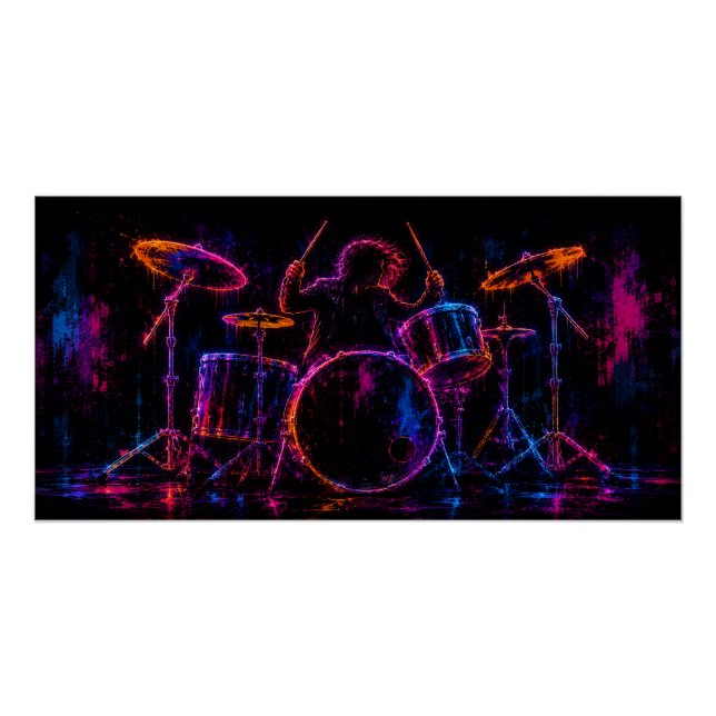 Poster Art du batteur néon (Devant)