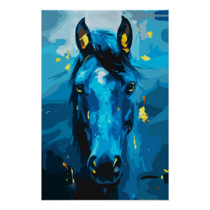 Poster Art du cheval bleu majestueux - Force et Élégance