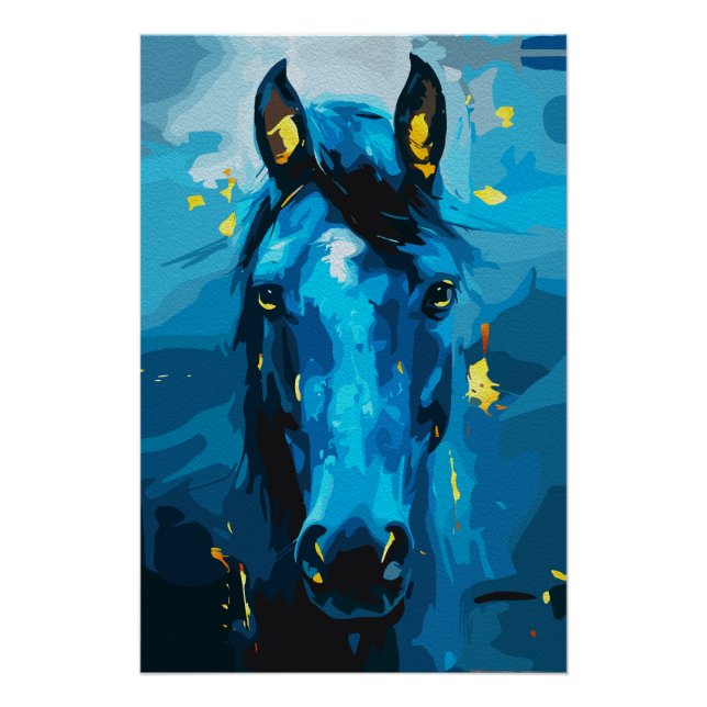 Poster Art du cheval bleu majestueux - Force et Élégance (Devant)