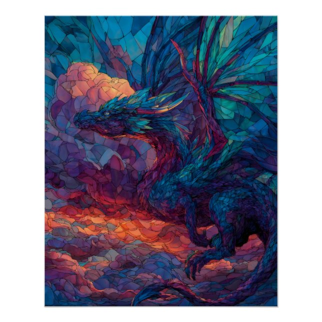 Poster Art du dragon céleste sarcelle cramoisie (Devant)