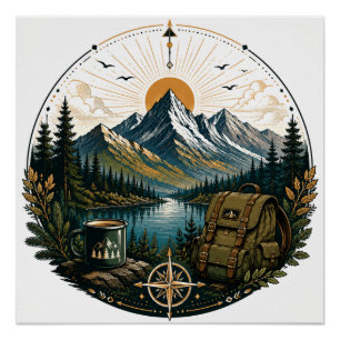 Poster Art du paysage d'aventure sauvage alpine vintage