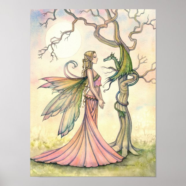 Poster Art fantastique de fée et de dragon par Molly Harr (Devant)