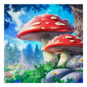 Poster Art fantastique de la forêt de champignons