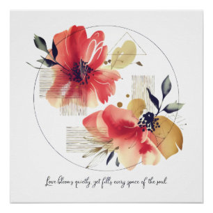 Poster Art floral abstrait élégant avec accents dorés
