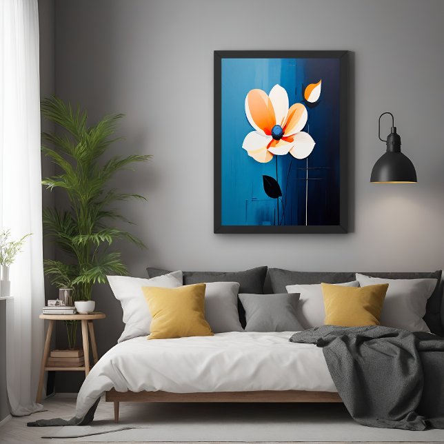 Poster Art floral bleu et orange contemporain (Créateur téléchargé)