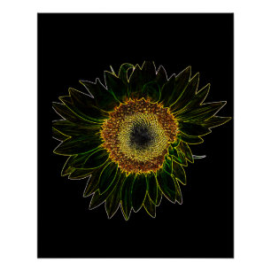 Poster Art floral minimaliste néon jaune tournesol