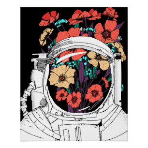 Poster Art floral spatial astronaute