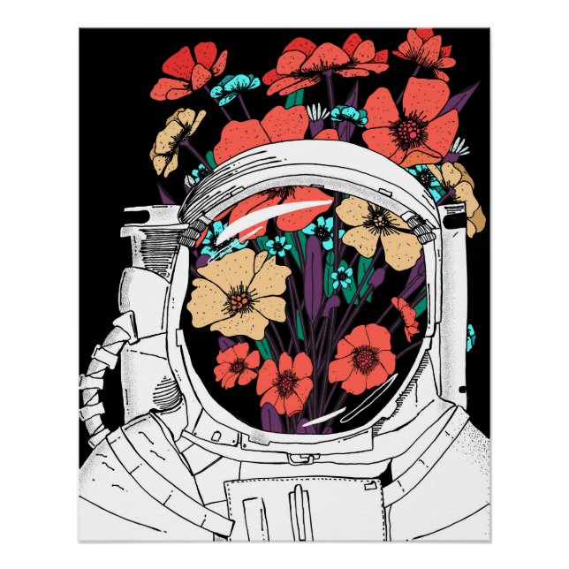 Poster Art floral spatial astronaute (Devant)