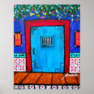POSTER ART FOLK PEINTURE DE PORTE MEXICAINE