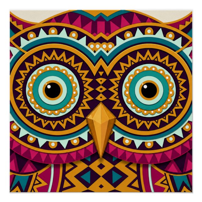 Poster Art folklorique de hibou (Devant)
