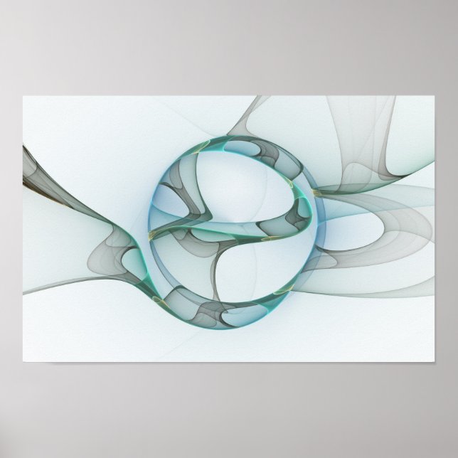 Poster Art fractal abstrait moderne bleu turquoise gris (Devant)