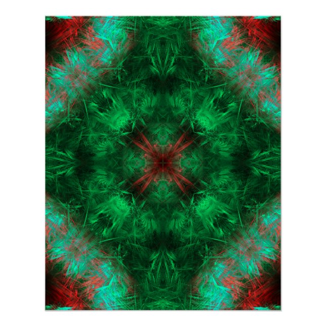 Poster Art fractal de géométrie sacrée émeraude (Devant)
