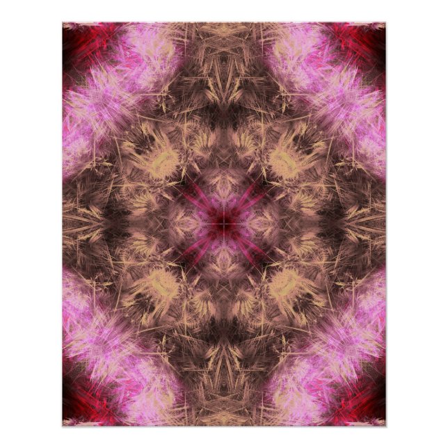 Poster Art fractal kaléidoscope énergie or rose (Devant)