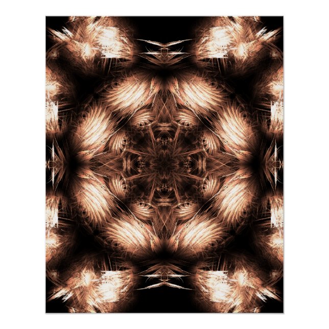 Poster Art fractal Mandala Énergie ambre (Devant)