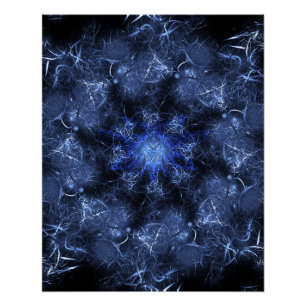 Poster Art fractal plasma bleu électrique