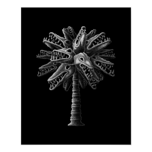 Poster Art Gothique Crânes Noir Blanc Arbre Horreur (Devant)
