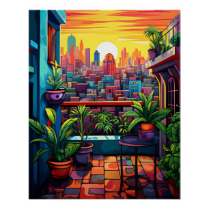 Poster [Art imprimable] Coucher de soleil dans une ville,