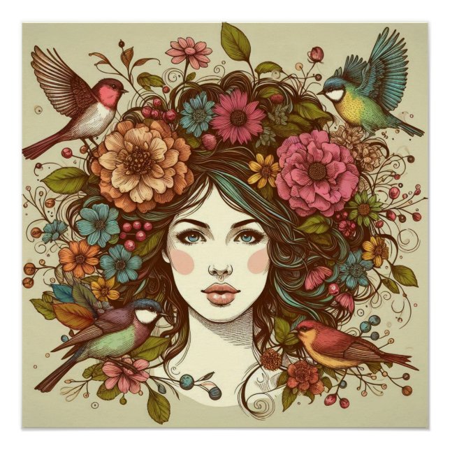 Poster Art Imprimer Oiseaux Chanson À L'Automne (Devant)