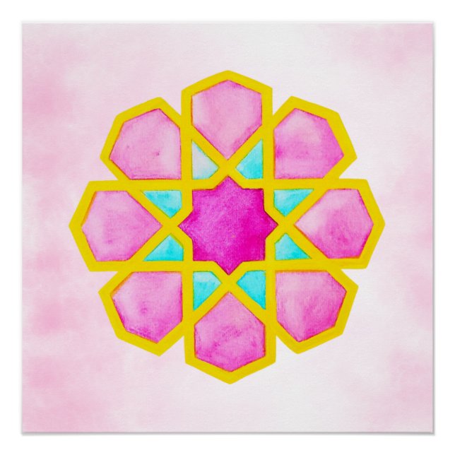 Poster Art islamique géométrique rose (Devant)